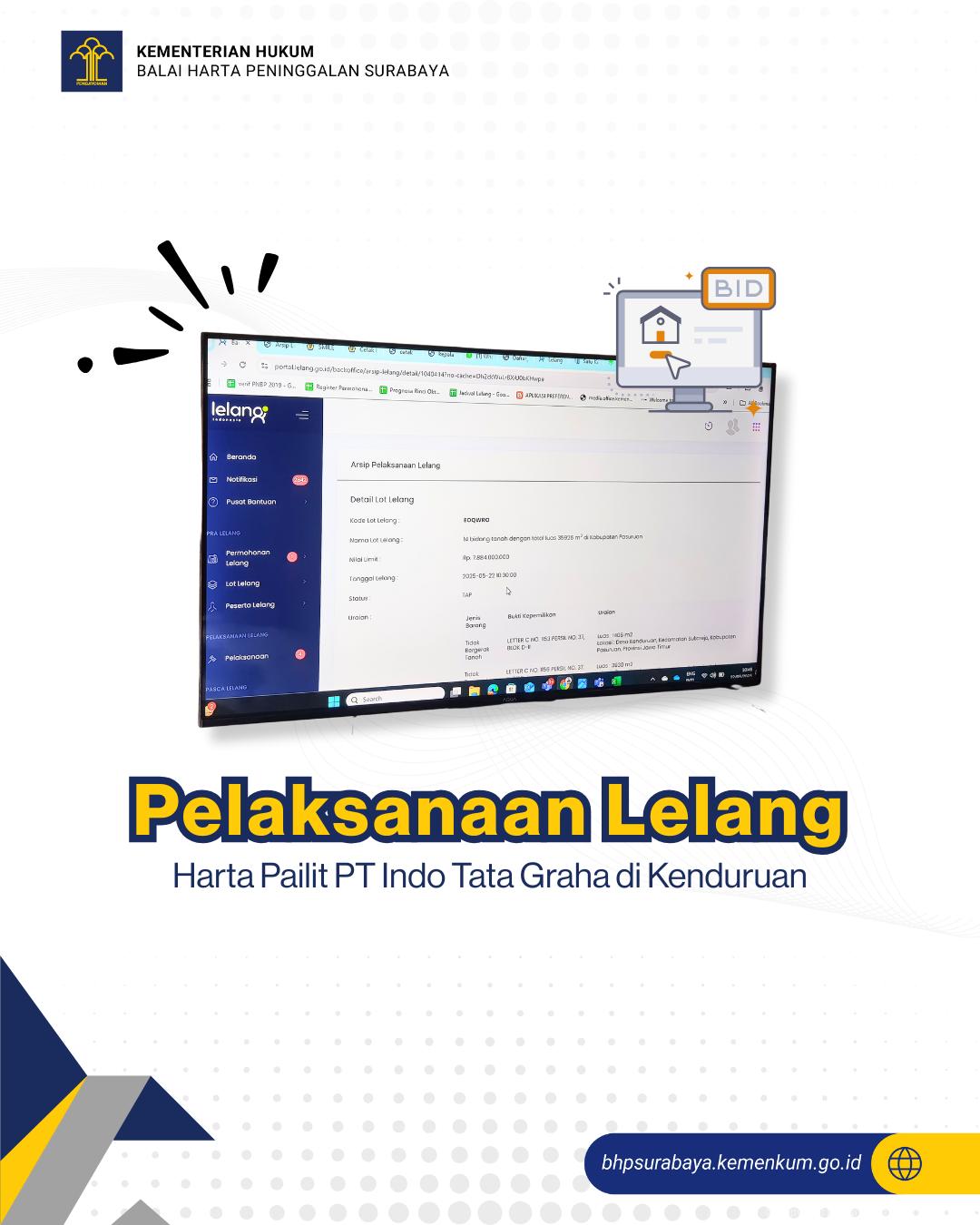 Kurator BHP Surabaya Laksanakan Lelang Harta Pailit PT Indo Tata Graha di Kenduruan