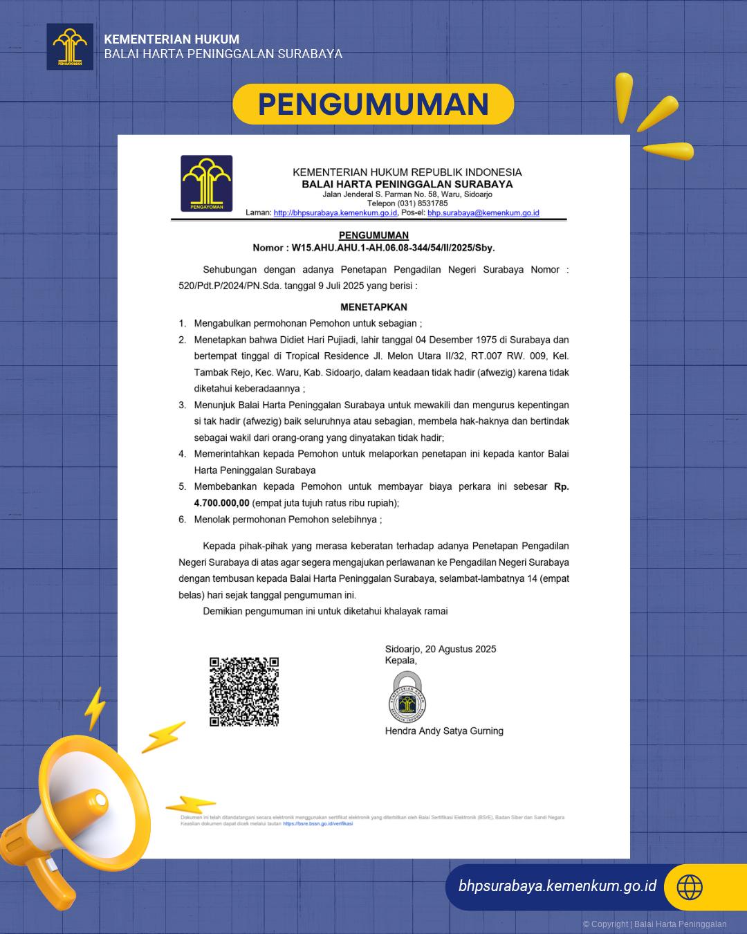PENGUMUMAN DIDIET HARI PUJIADI