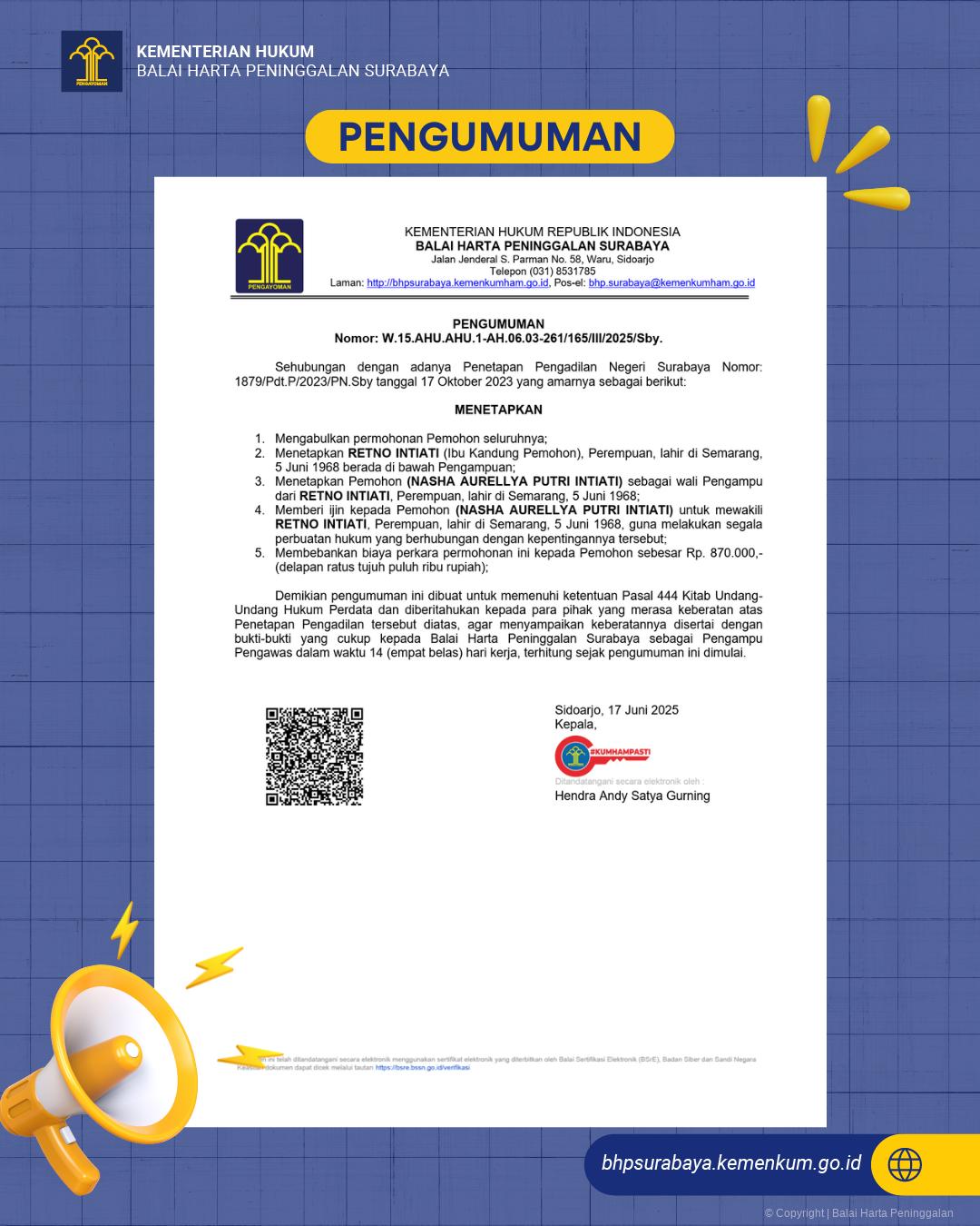 Pengumuman Pengampuan RETNO INTIATI